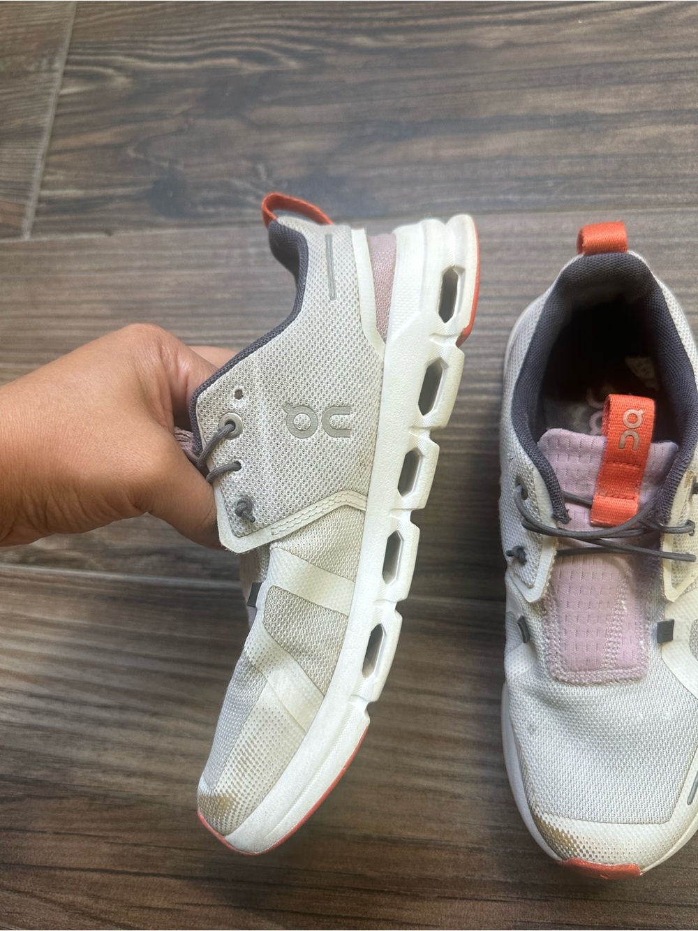 On Clouds Youth Running White Sneakers with Orange Accents - Picture 9 of 12